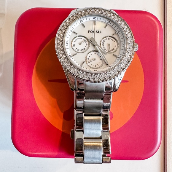 Fossil🔑 Womens Stella Quartz Three-Hand Multifunction Stainless Steel Watch - Picture 7 of 9